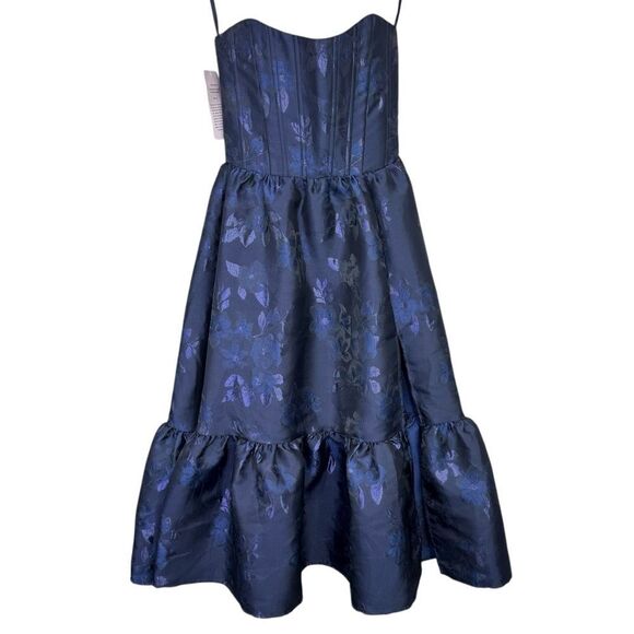 NEW V. Chapman Virginia Corset Strapless Midi Dress Navy Baroque Floral Size 2 - Picture 5 of 9